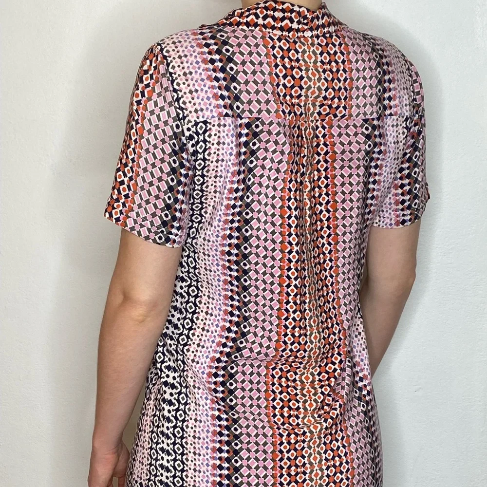 J. Crew Pink and Orange Geometric Short Sleeve Tunic